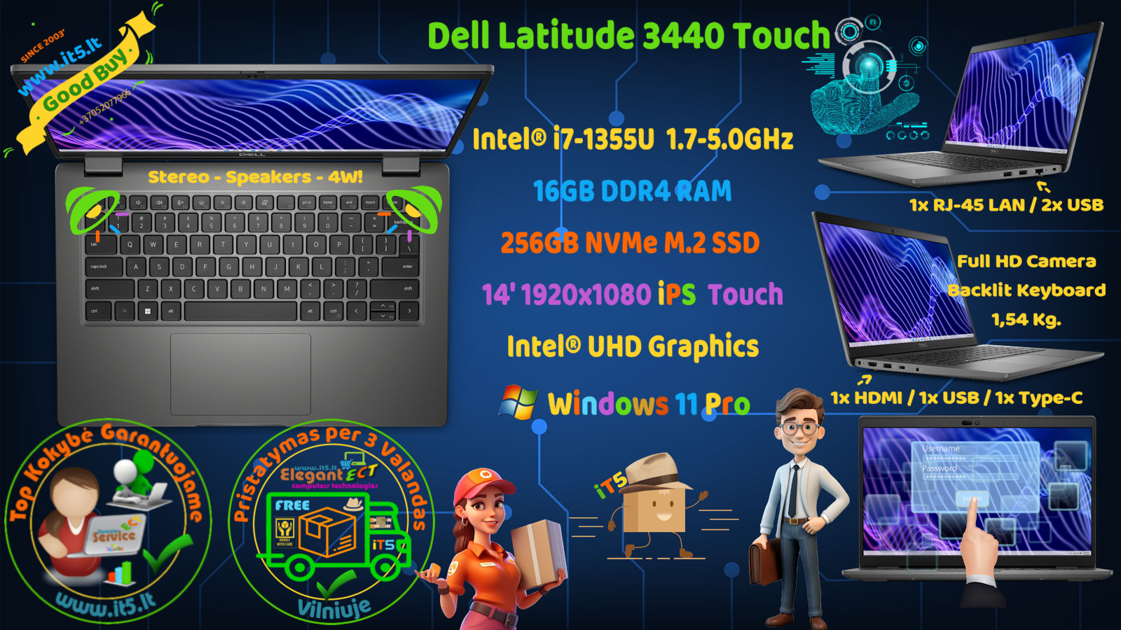 Dell Latitude 3440 Touch 14' IPS Intel i7-1355U 16GB RAM 256GB-1TB SSD Windows 11 Pro