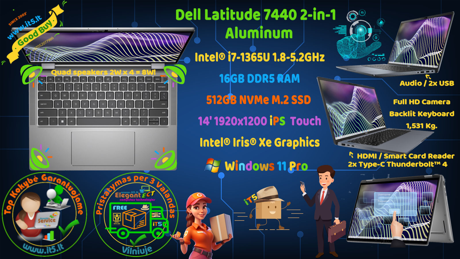 Dell Latitude 7440 2-in-1 Touch 14' i7-1365U 16GB RAM 512GB SSD Windows 11 Pro