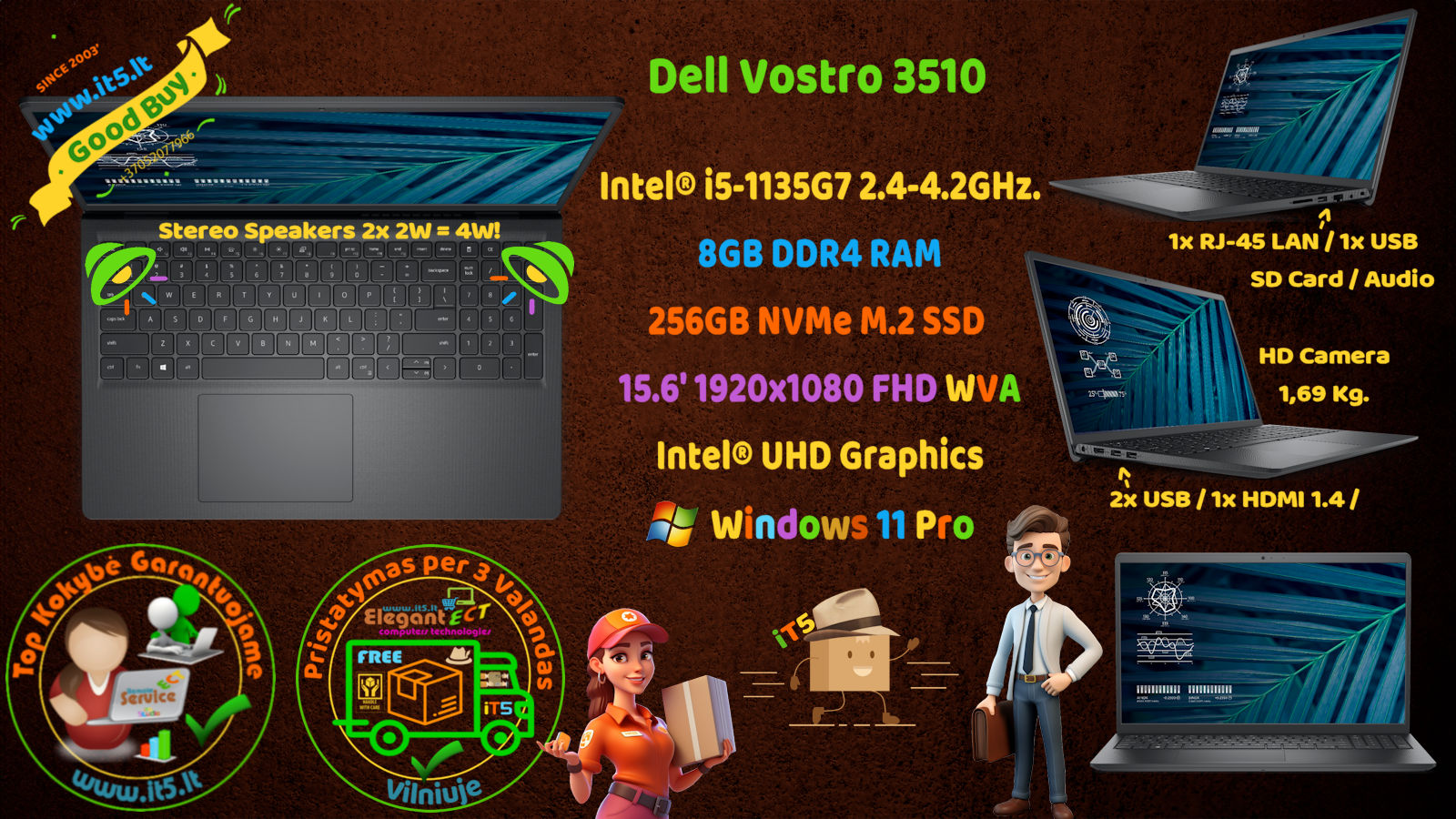 Dell Vostro 3510 15.6' i5-1135G7 8GB RAM 256GB SSD Windows 11 Pro